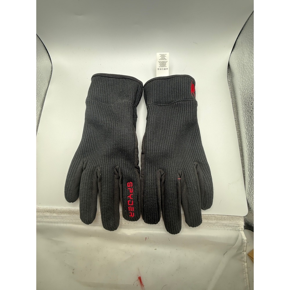Spyder Mens Large Black‎ Waffle Knit Performance Winter Gloves 2000510 Logo